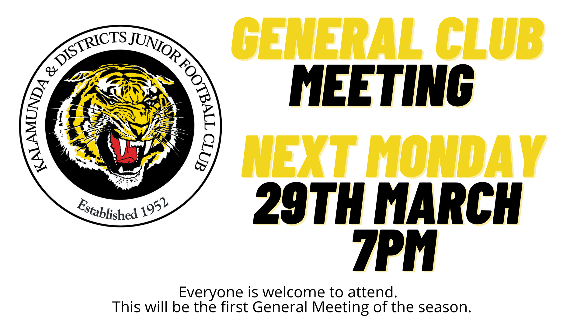 General Meeting 29th March 7pm